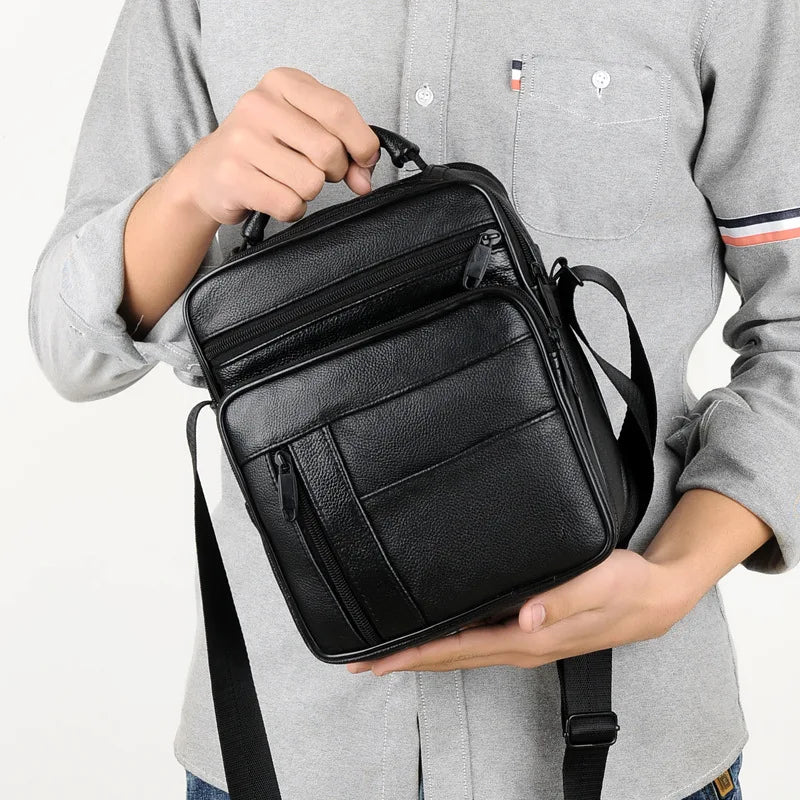 Men's Split Leather Mini Crossbody Bag Business Small Shoulder Messenger Bag