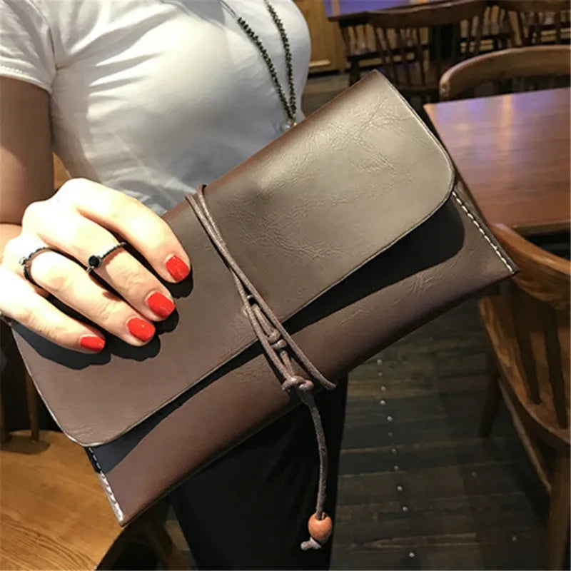 Vintage Leather Envelope Clutch for Women, Evening Party Bag
