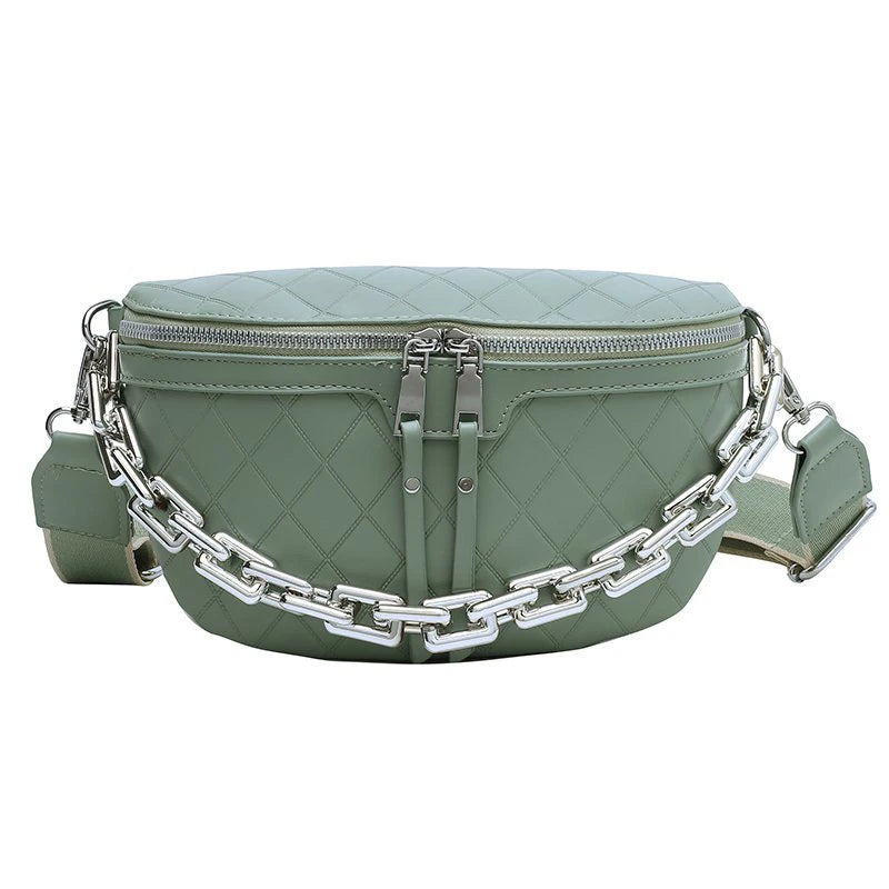 Chain Leather Waist Bag Women Chest Pack Mini Belt Bag