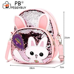 Girls Rabbit Ear Sequins Backpack Kids PU Leather Book Bag