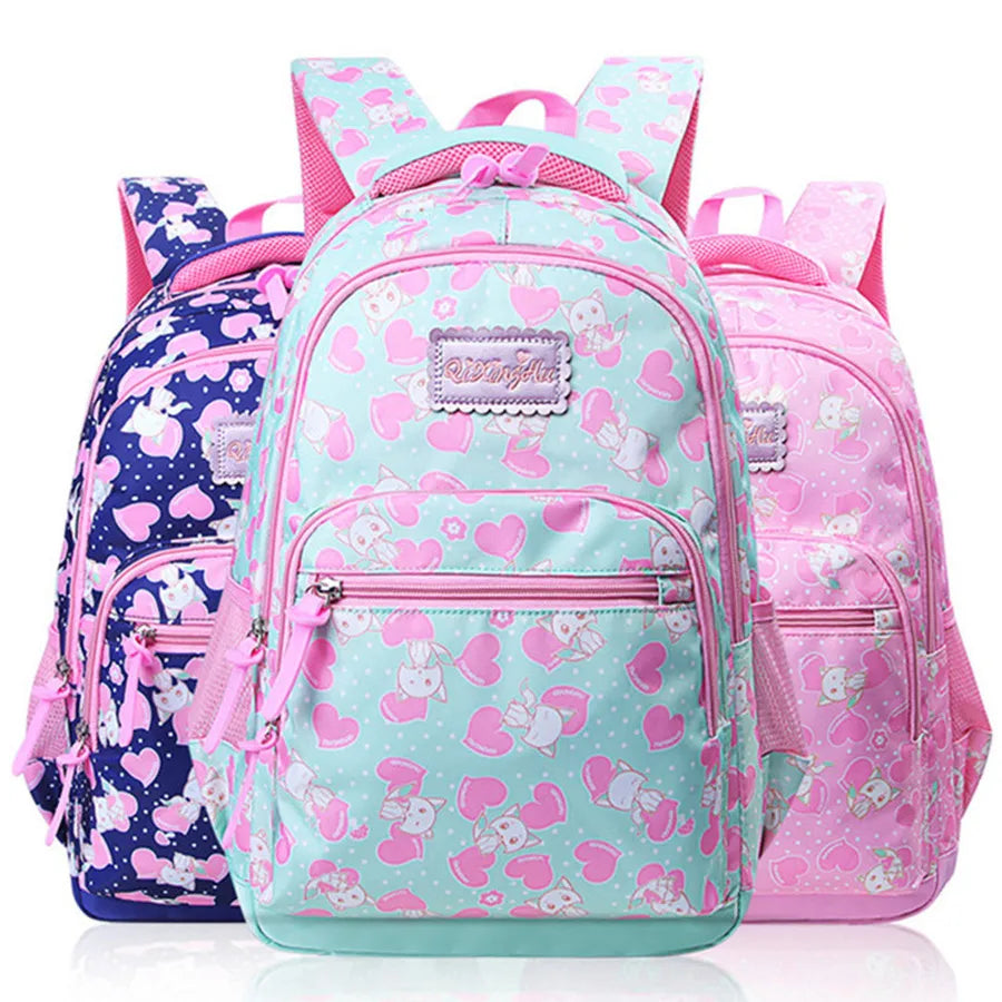 Girls Waterproof Backpack Cartoon Print Kids School Bag