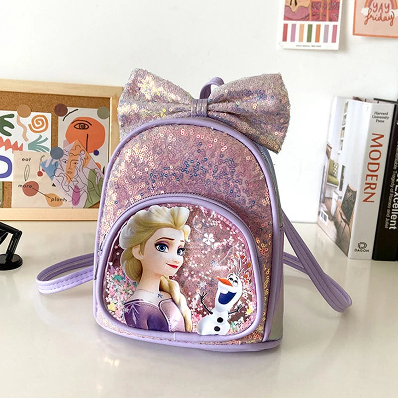 Cartoon Princess Kids Backpack Bow Sequins PU Bag
