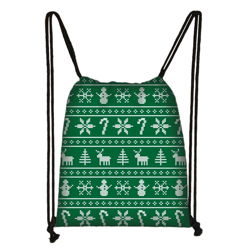 Christmas Elk Drawstring Bag Santa Leisure Backpack Canvas Party Gift Bag