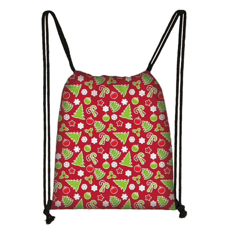 Christmas Elk Drawstring Bag Santa Leisure Backpack Canvas Party Gift Bag