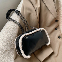 Furry Leather Crossbody Handbag Shoulder Bag
