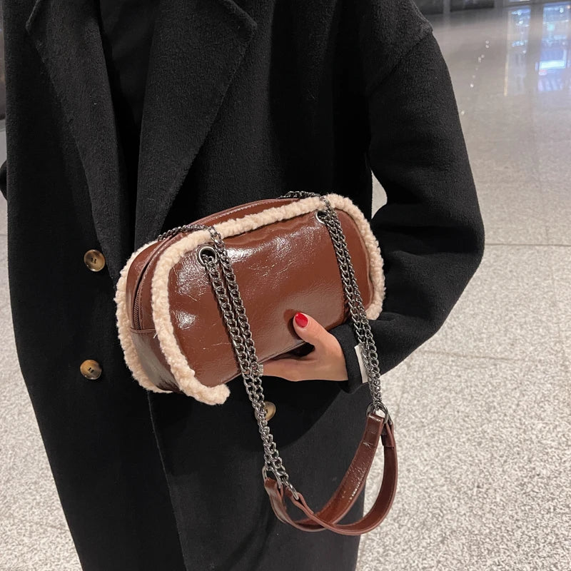 Furry Leather Crossbody Handbag Shoulder Bag