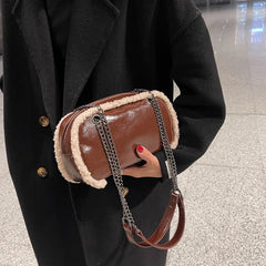 Furry Leather Crossbody Handbag Shoulder Bag