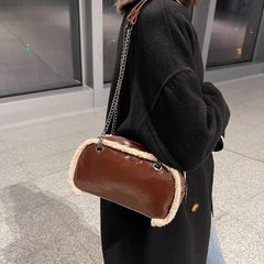 Furry Leather Crossbody Handbag Shoulder Bag