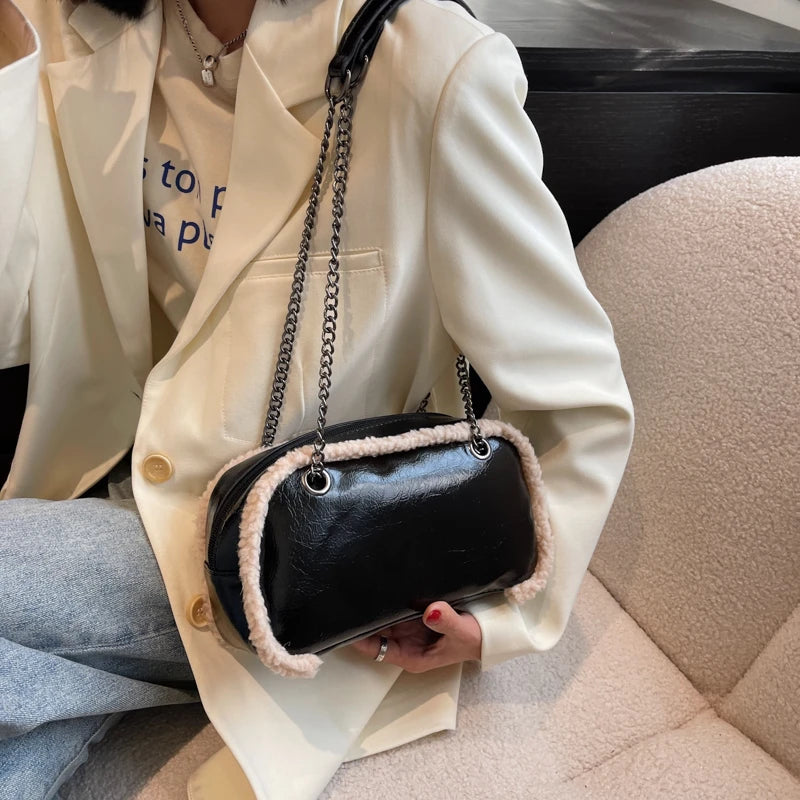 Furry Leather Crossbody Handbag Shoulder Bag