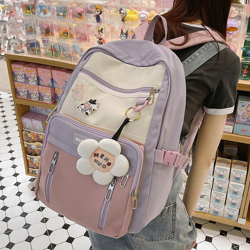 Waterproof Nylon Women Backpack Multi-Pocket Travel Rucksack