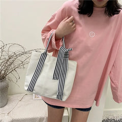 Girls Tote Bags Ladies Canvas Bag All-match Small Fresh Bow Handbags