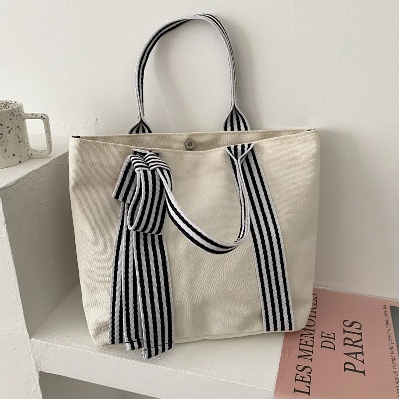 Girls Tote Bags Ladies Canvas Bag All-match Small Fresh Bow Handbags