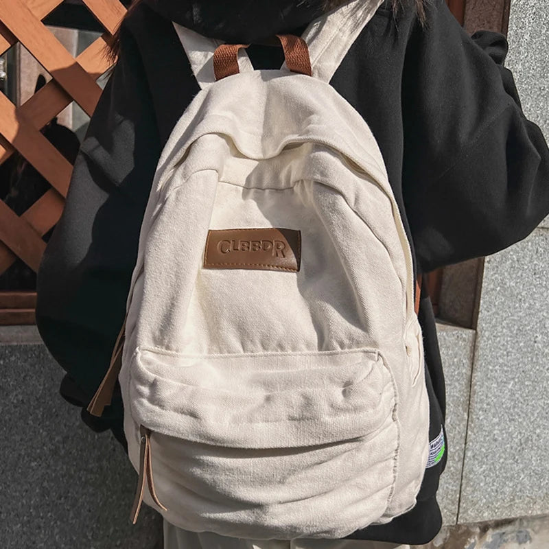 Canvas Green Laptop Student Bag Women Men College Backpack