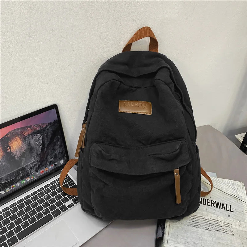 Canvas Green Laptop Student Bag Women Men College Backpack