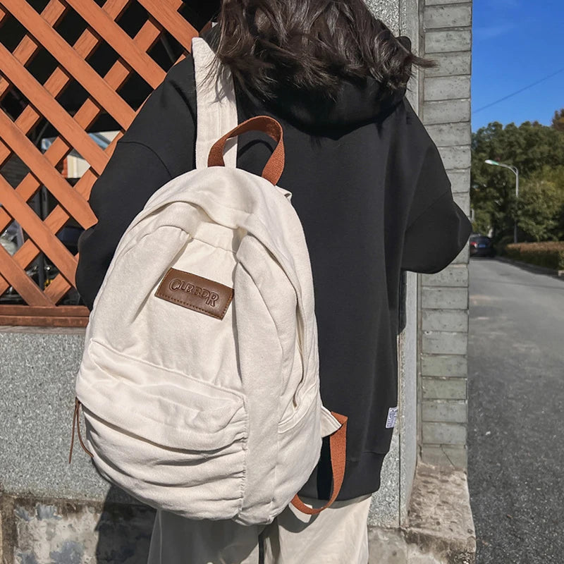 Canvas Green Laptop Student Bag Women Men College Backpack