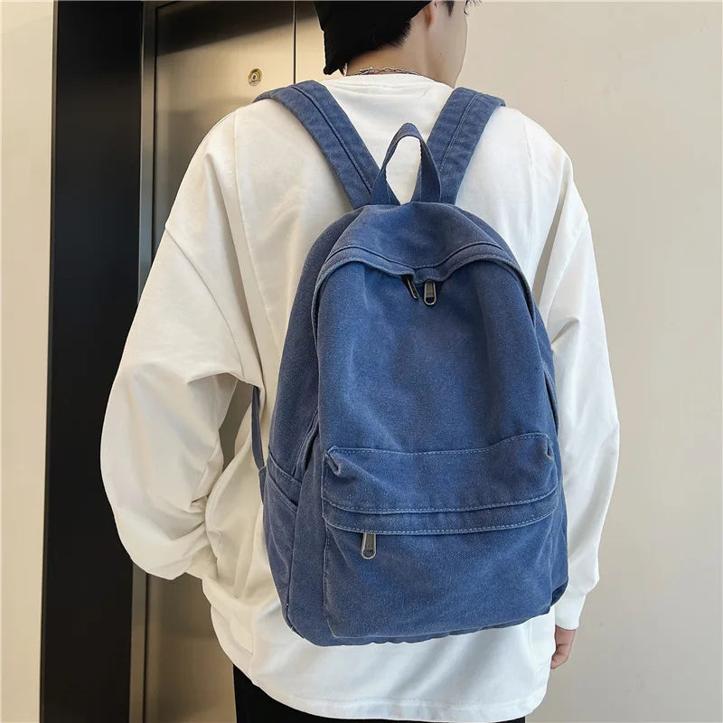 Canvas Green Laptop Student Bag Women Men College Bag Female Backpack