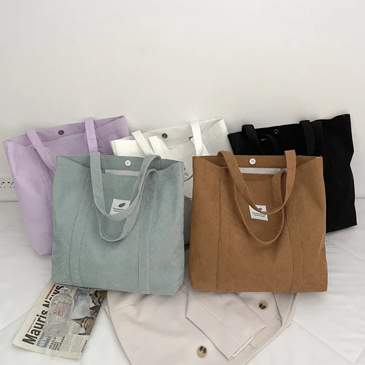 Corduroy Handbags Retro Canvas Shoulder Bags for Women Large Capacity
