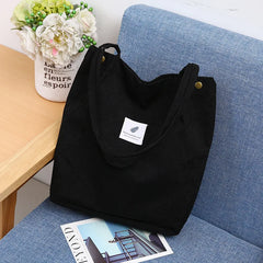 Corduroy Shoulder Bag for Women Cotton Cloth Eco Shopping Bag