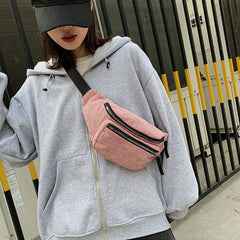Women's Corduroy Waist Zipper Chest Bag
