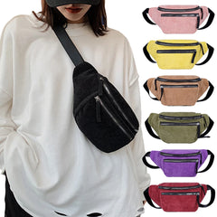 Women's Corduroy Waist Zipper Chest Bag