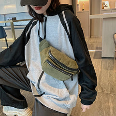Women's Corduroy Waist Zipper Chest Bag