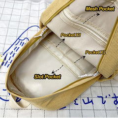 Women Corduroy Backpack Schoolbag Travel Rucksack Mochila