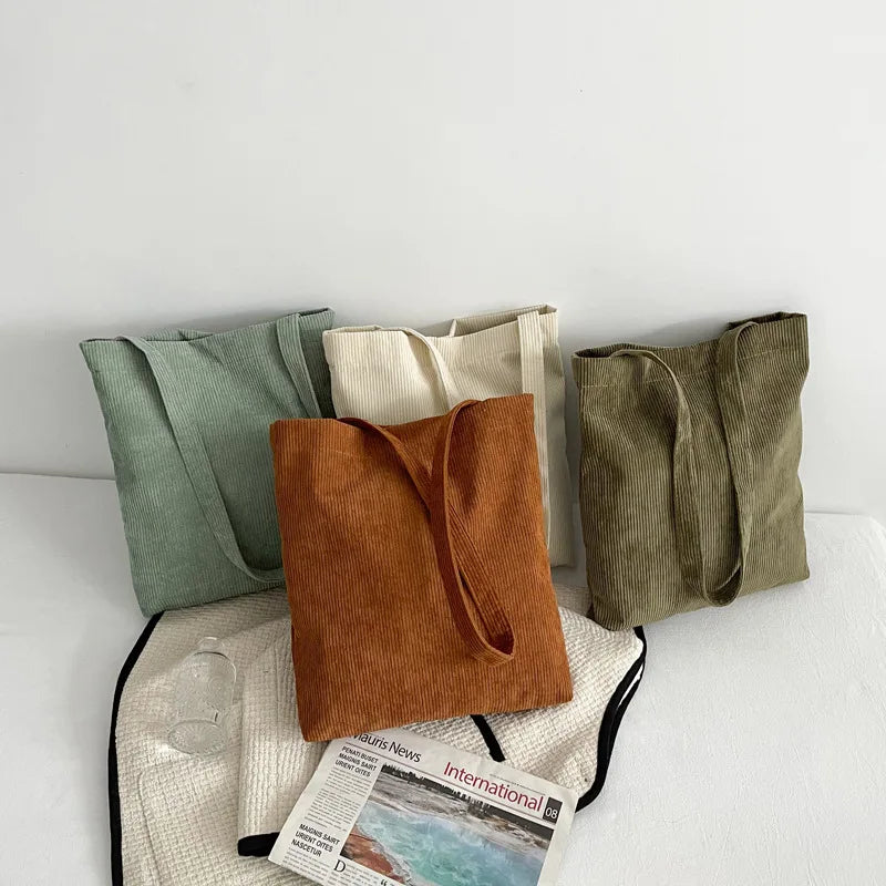 Personalized Corduroy Women's Tote Bag with Embroidery