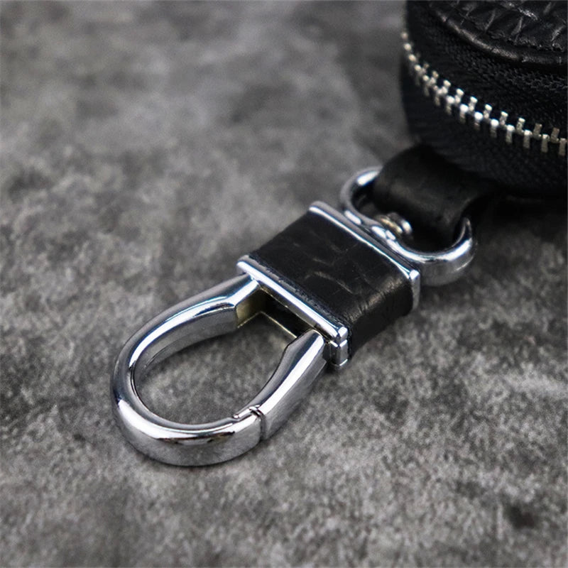 Cowhide Leather Unisex Key Wallet Crocodile Pattern Zipper Key Holder
