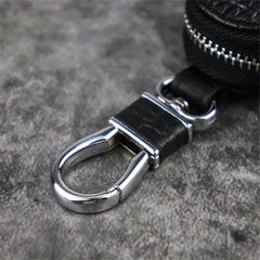 Cowhide Leather Unisex Key Wallet Crocodile Pattern Zipper Key Holder