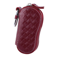 Cowhide Key Holder Case Bag Leather Keychain Cover Zipper Housekeeper