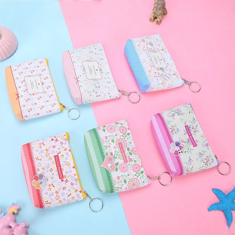 Floral Small Bag Earphone Key Coin Women's Wallet