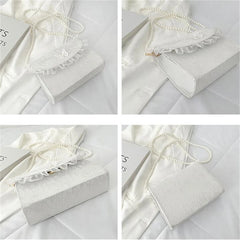 Vintage Lace Pearl Chain Crossbody Bag for Women Small Square Shoulder Bag