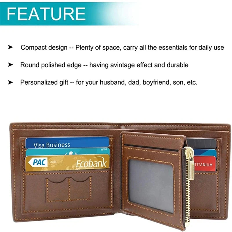 Corner Monogram Initial Mens Tri-Fold PU Leather Wallet