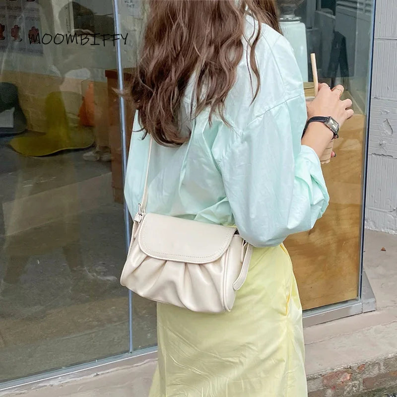 Small Cloud Handbag for Women Soft Waxy Bag