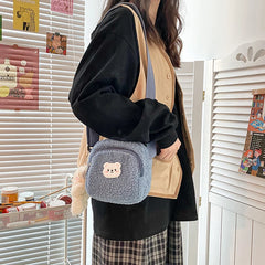 Bear Plush Messenger Bag for Women, Small Shoulder Bag