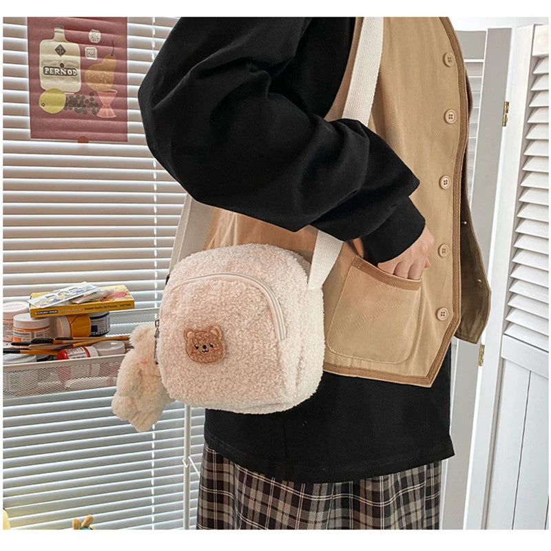 Bear Plush Messenger Bag for Women, Small Shoulder Bag