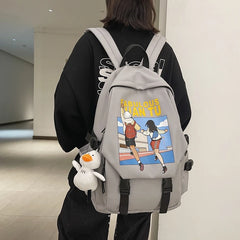 Cartoon Printed Backpack Women College Student Bag Nylon Waterproof Backpacks