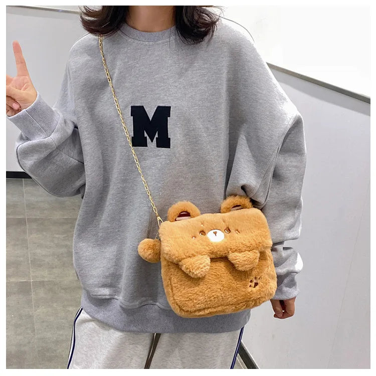 Plush Bear Bag Doll Shoulder Bag Female Plush Messenger Bag