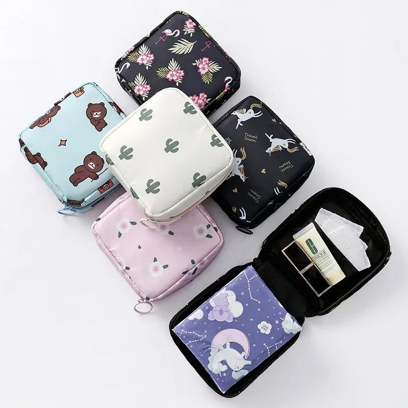 Sanitary Napkins Package Organizer Bag Striped Cosmetic Travel Storage