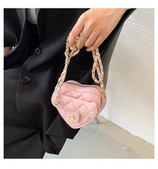 Heart Shaped Chain Shoulder Crossbody Bag PU Leather Handbag Purse