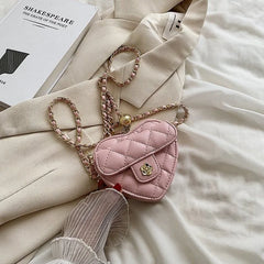 Heart Shaped Chain Shoulder Crossbody Bag PU Leather Handbag Purse