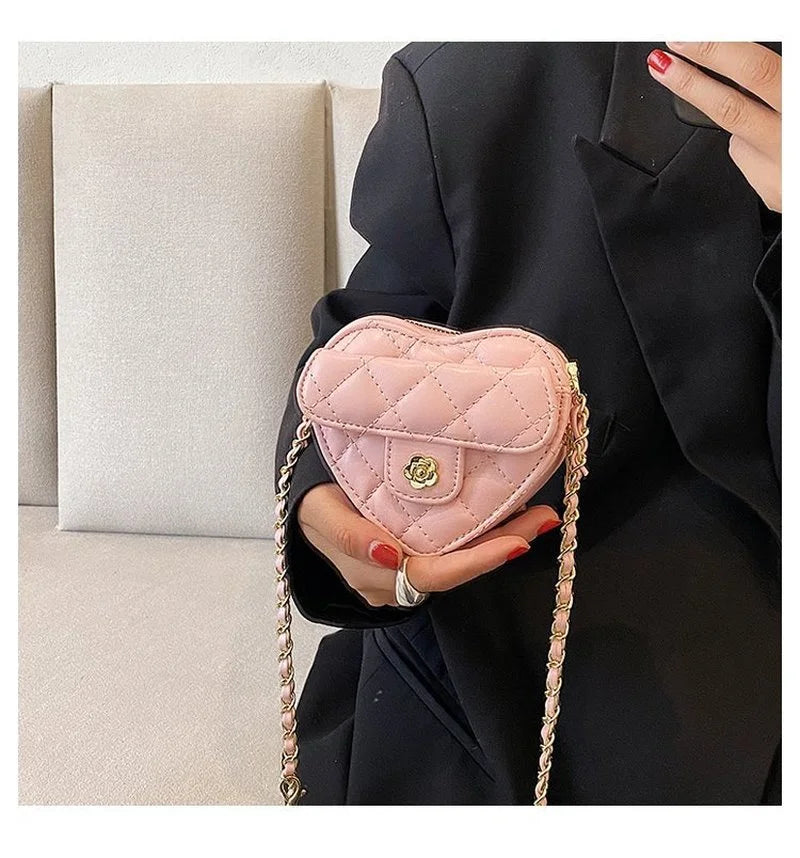 Heart Shaped Chain Shoulder Crossbody Bag PU Leather Handbag Purse