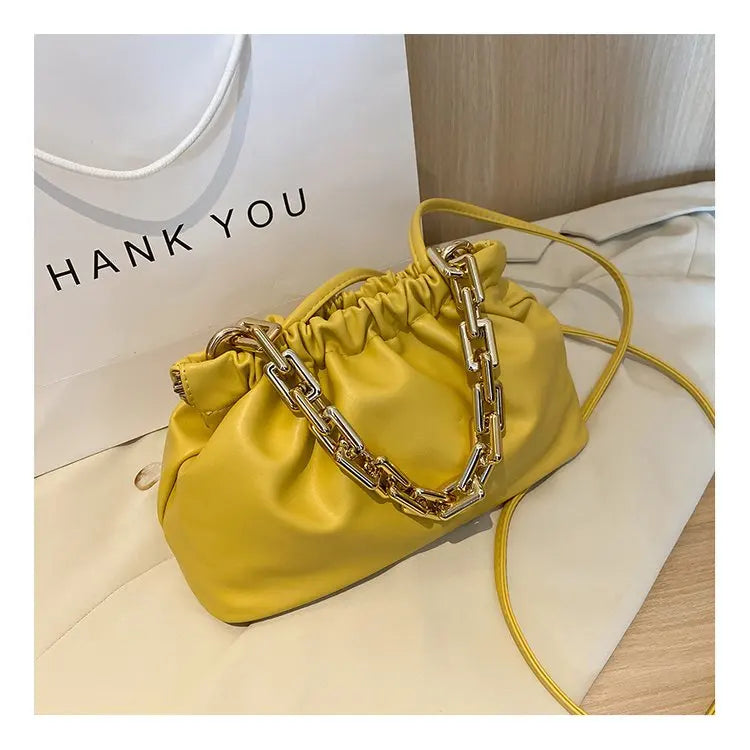 Pleated Shoulder Bag with Clutch Chains and Dumpling Clip