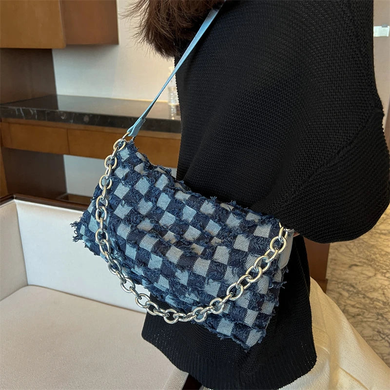 Denim Tassels Crossbody Bag Women Single Shoulder Handbag