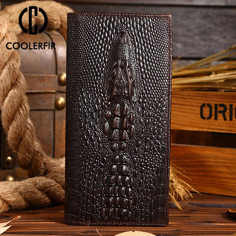Men's Leather Wallet Long Cowskin Money Bag PJ012