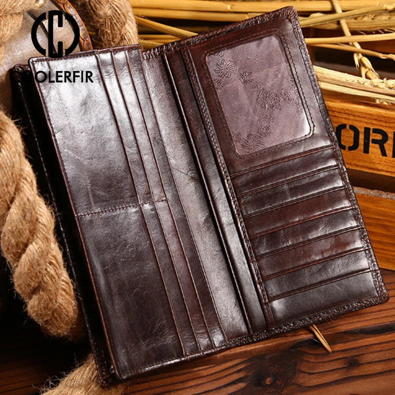 Men's Leather Wallet Long Cowskin Money Bag PJ012