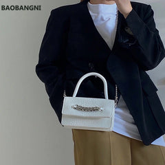 Vintage Crocodile Pattern Chain Crossbody Messenger Bag Small Flap Handbags