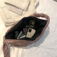 Shoulder Bag Women Casual Space Down Feather Crossbody Plaid Bag Winter Warm