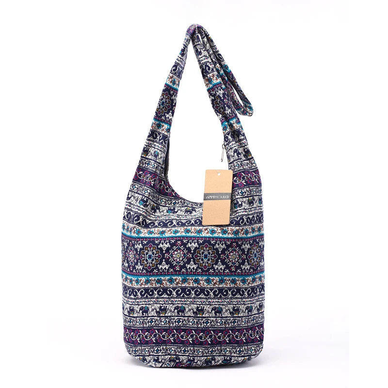 Women Elephant Print Shoulder Bag Cotton Messenger Crossbody Bag