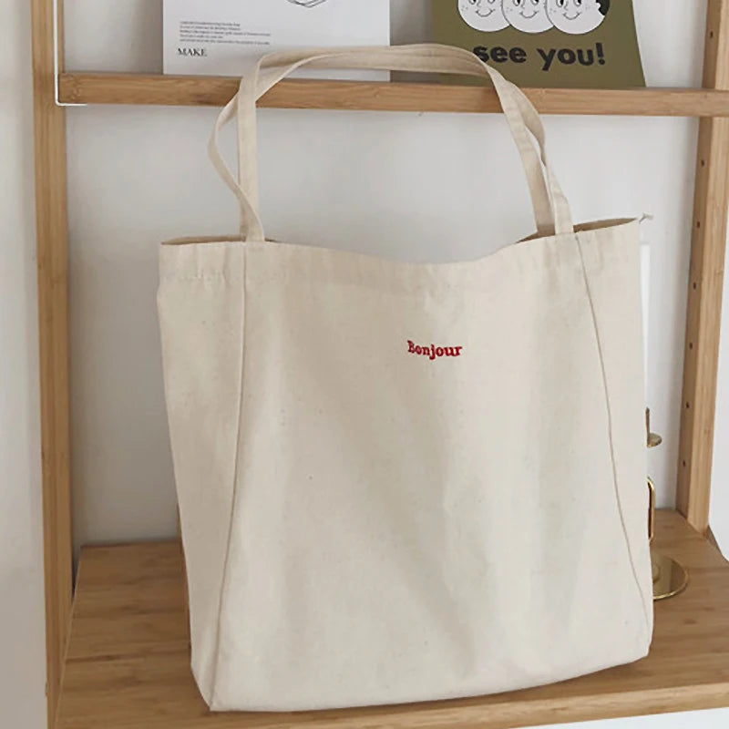 French Embroidery Canvas Shoulder Bag Eco Friendly Tote